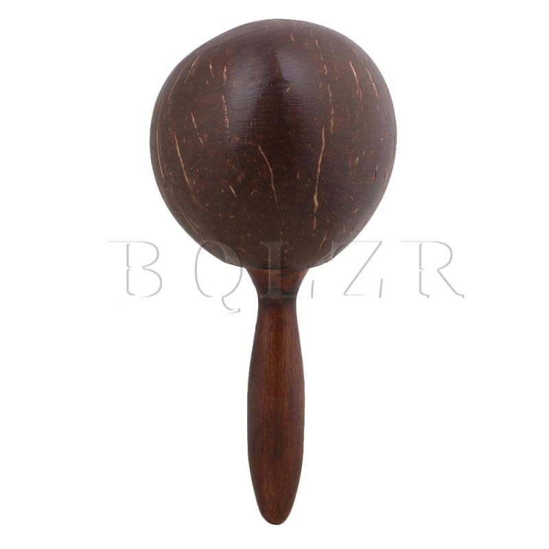 23x11x2.6cm Maraca Handle Coconut Shell Percussion Shaker Dark Brown - intl