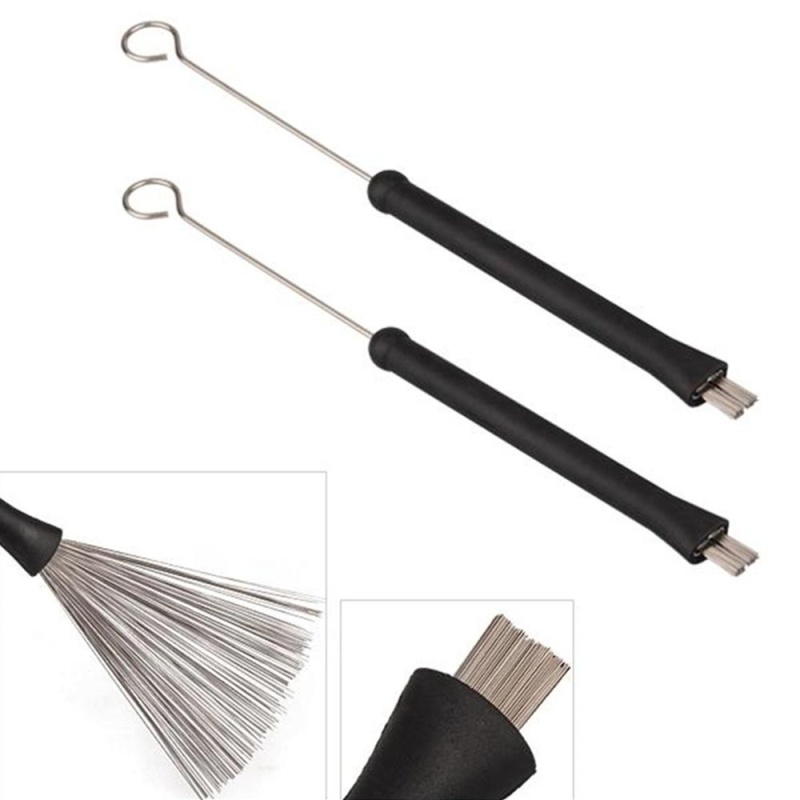 2pcs Retractable Jazz Drum Brushes Percussion Steel Wire Strands Sticks Loop End - intl
