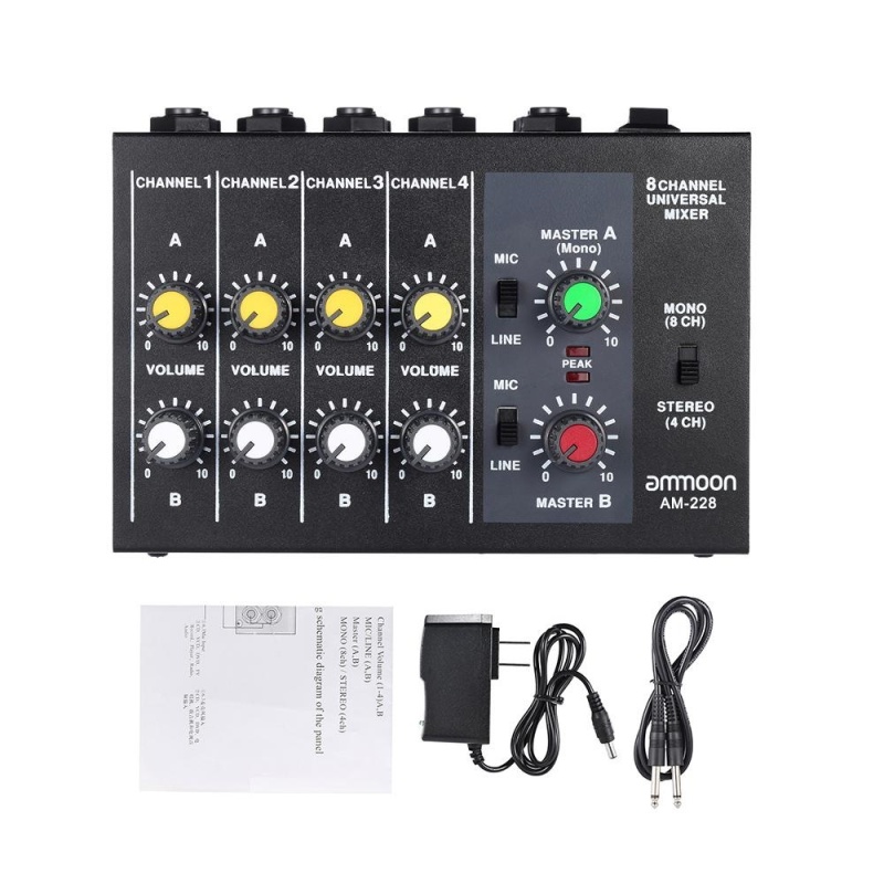 ammoon AM-228 Ultra-compact Low Noise 8 Channels Metal Mono Stereo
Audio Sound Mixer with Power Adapter Cable - intl