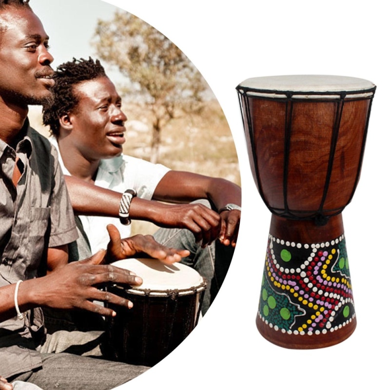 ERA 6 Inch African Djembe Percussion Mahogany Hand Drum with Goat Skin Surface - intl