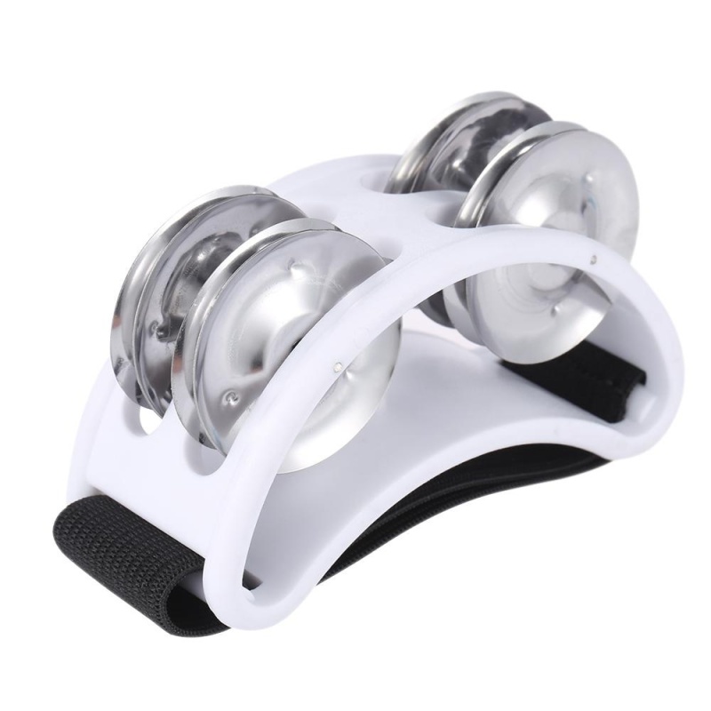 Foot Tambourine Percussion Musical Instrument 2 Sets Metal Jingle Bell White - intl