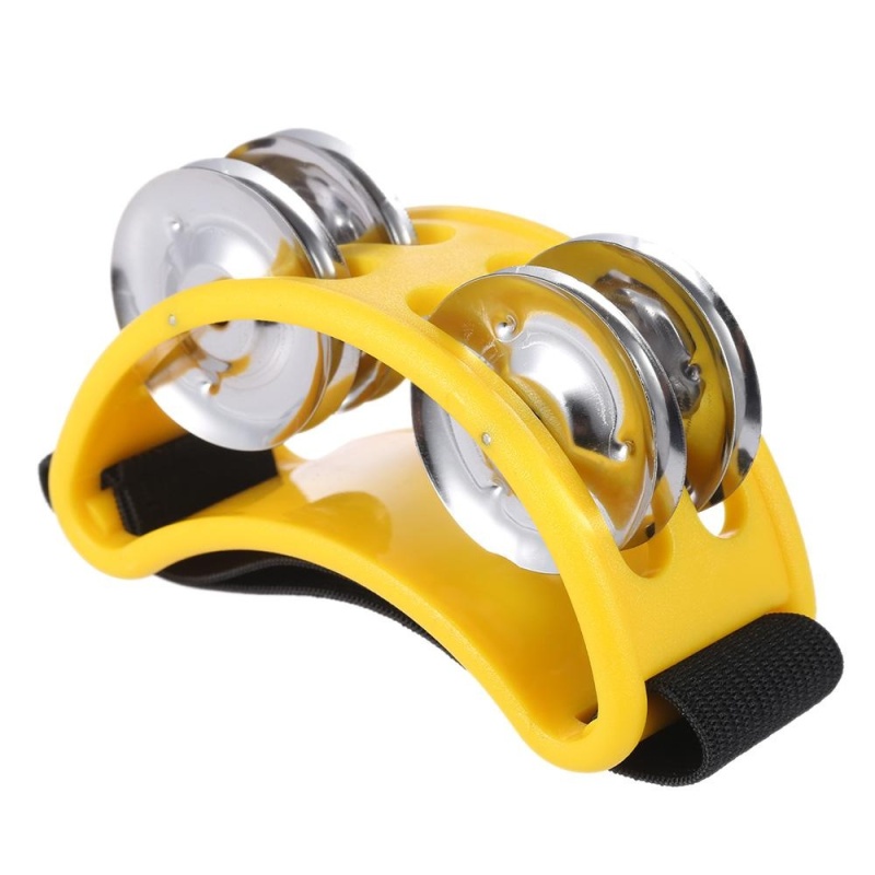 Foot Tambourine Percussion Musical Instrument 2 Sets Metal Jingle Bell Yellow - intl