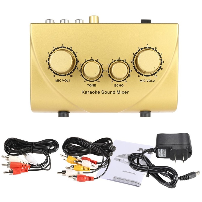 Karaoke Sound Mixer Dual Mic Inputs With Cable Gold - intl