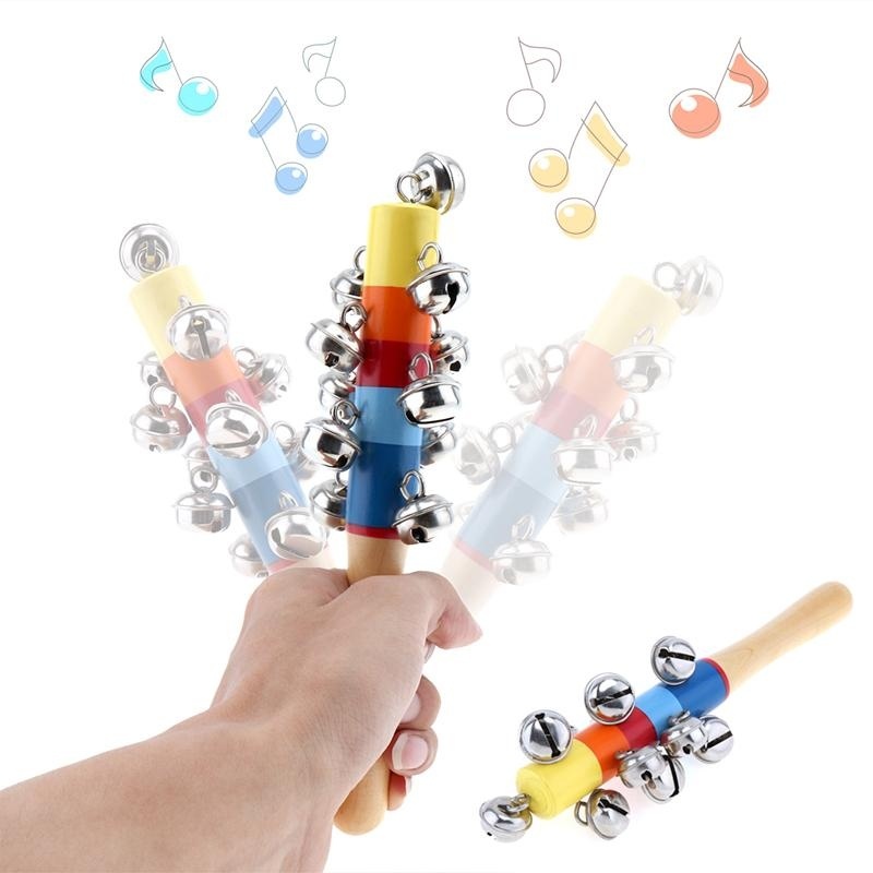 Wooden Bell Stick 11 Jingle Bells Hand Shake Rattles Educational Musical Instrument Toy for Baby Kids Children - intl