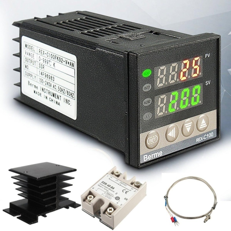 Digital 220V AC PID REX-C100 Temperature Controller Max.40A SSR K Thermocouple - intl