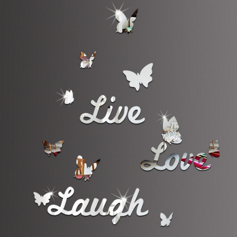 New Live Love Laugh English Letter Butterfly Mirror Bedroom Mirror Decorative Wall Stickers - intl
