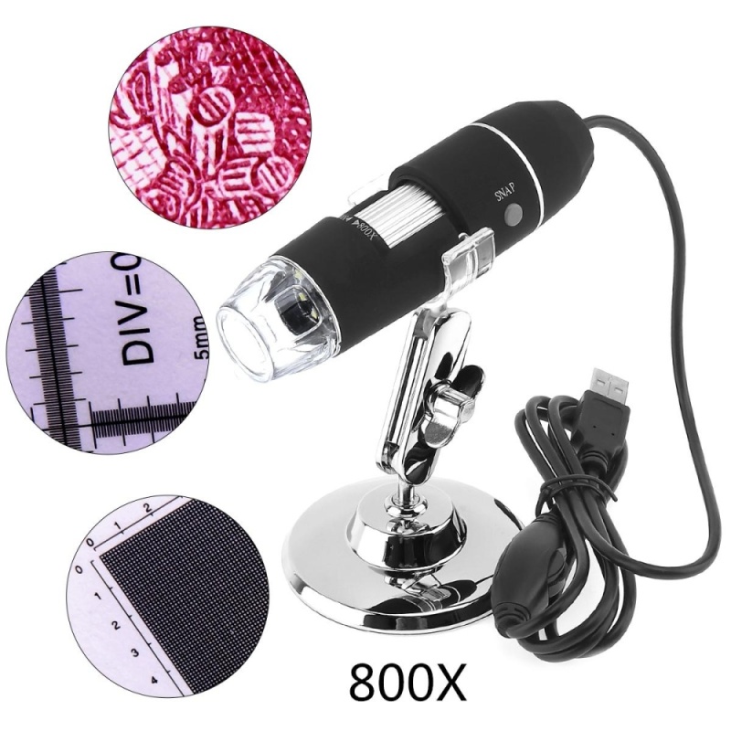 Portable 800x USB Adjustable Handheld Digital Microscope with Stand and 8 LED Light for Windows XP / 7 / 8 - intl