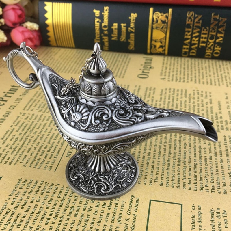 Vintage Silver Pot Collectable Legend Aladdin Magic Genie Wishing Lamp Decor