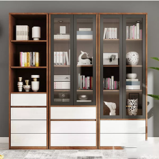 Tủ Sách Gỗ Công Nghiệp Thông Minh Tiện Lợi, Tủ Sách Thiết Kế Cánh Cửa Kính Độc Đáo KS-74