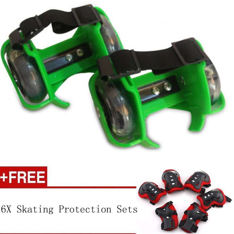 Phân phối Sporting Pulley Heel Roller Skate Lighted Flashing Roller
Skates+Free Protective Gear Sets(Green) - intl
