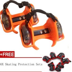Sporting Pulley Heel Roller Skate Lighted Flashing Roller
Skates+Free Protective Gear Sets(Orange) - intl