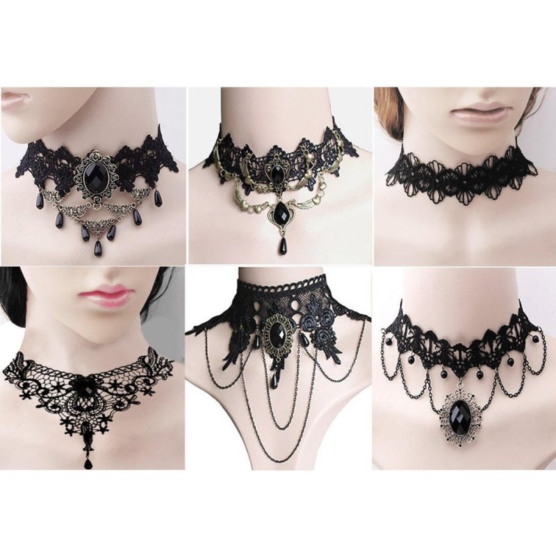 6 Vòng Cổ Choker Thời Trang Màu Đen Cho Tiệc Cưới Hẹn Hò Quà Tặng Lễ Tình Nhân Valentines - QT