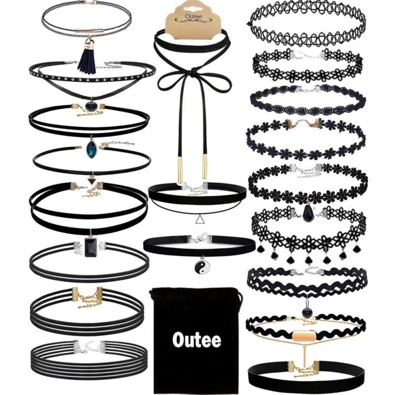 Bộ 20 vòng cổ ren Choker Gothic đa phong cách