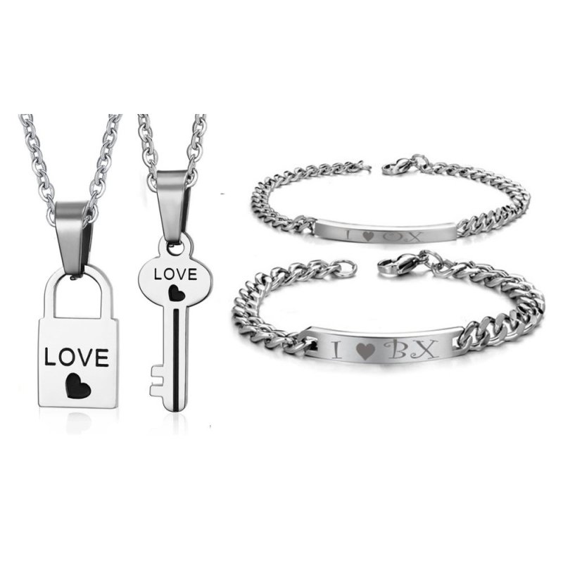 Bộ lắc tay đôi forever love và dây chuyền chìa khoá tình yêu