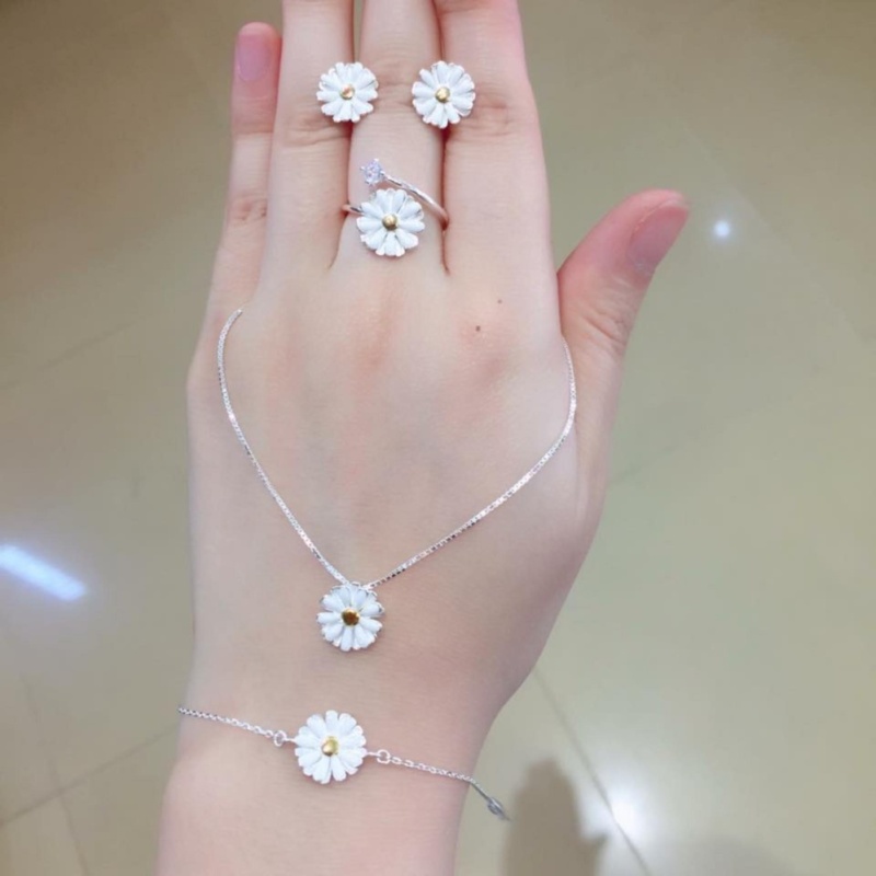 Bộ Trang Sức Bạc Nữ Cúc Họa Mi New Cao Cấp BẢO TÍN