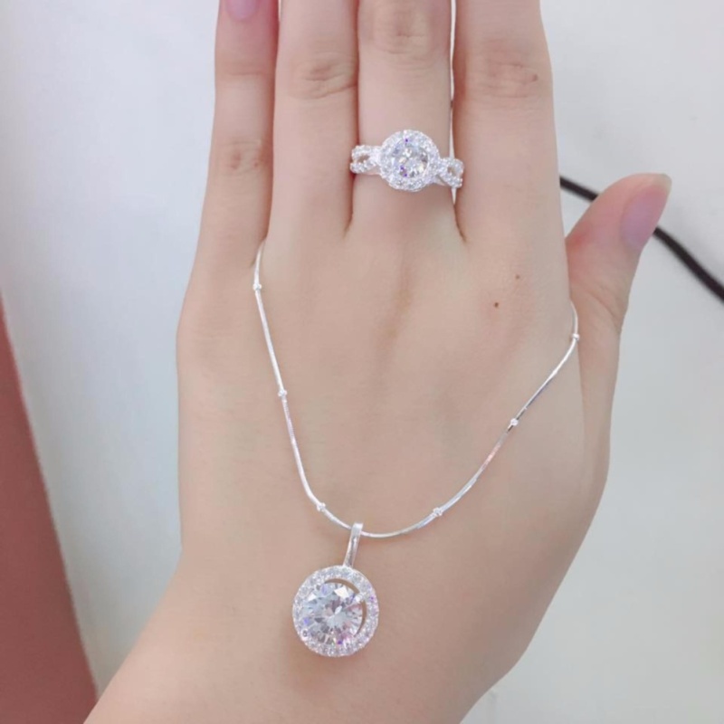 Bộ Trang Sức Bạc Nữ Đá Tròn Trắng Chất Liệu Bạc Cao Cấp - Thương Hiệu BẢO TÍN