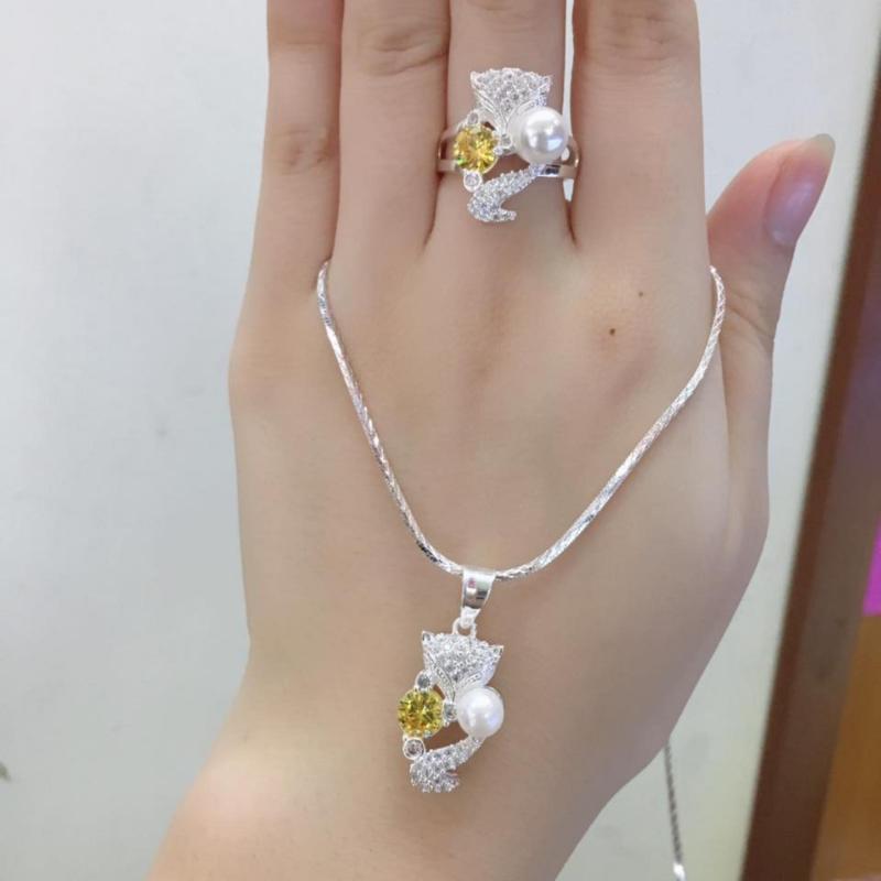 Bộ Trang Sức Bạc Nữ Hồ Ly Ngọc Trai Vàng Chất Liệu Bạc Ta Cao Cấp BẢO TÍN