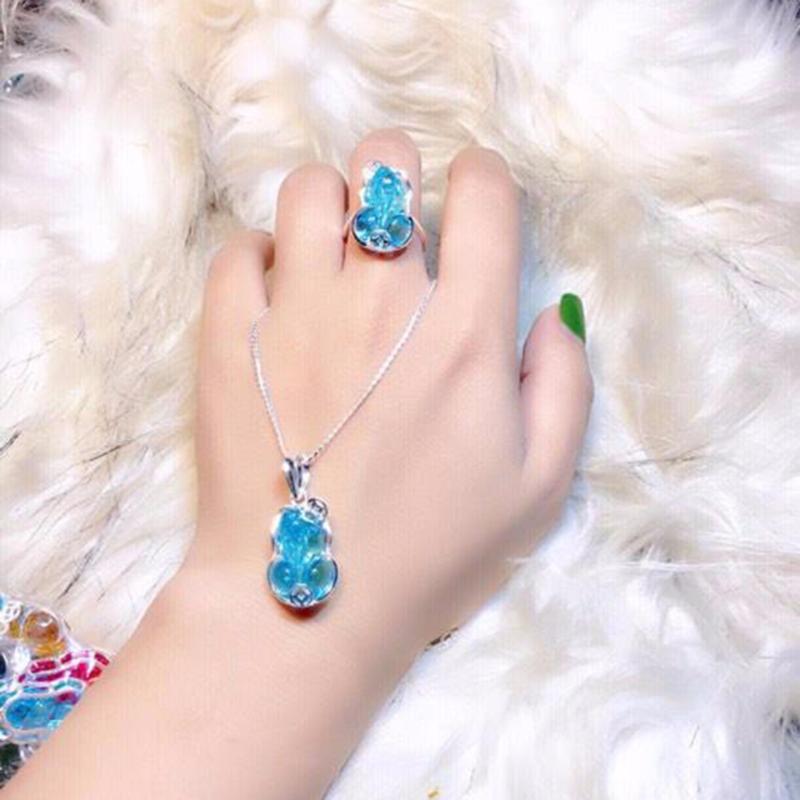 Bộ Trang Sức Đẹp, Dây Chuyền Bạc Nữ, Dây Chuyền Tỳ Hưu, Dây Chuyền Bạc Nữ Đẹp, Nhẫn Bạc Nữ, Nhẫn Nữ, Nhẫn Bạc Nữ Đẹp, Bộ Trang Sức Bạc Nữ Tỳ Hưu Màu Xanh Dương Nhạt Chất Lượng Bạc Cao Cấp - Thương Hiệu Viễn Chí Bảo