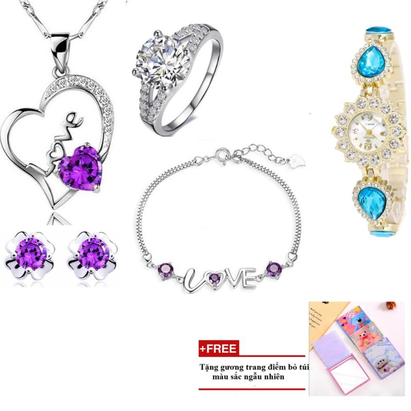 Bộ trang sức, đồng hồ thời trang set4-mr6 + Tặng kèm gương trang điểm bỏ túi