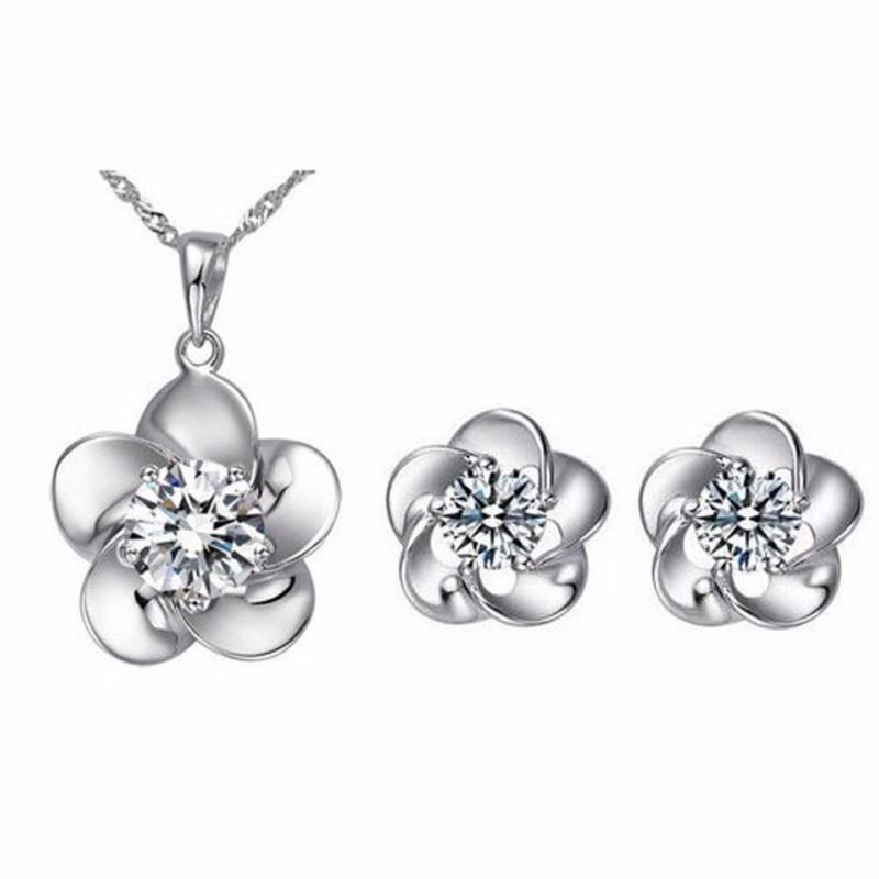 Bộ trang sức Fancyqube đính đá Zircon gồm dây chuyền và khuyên tai - intl
