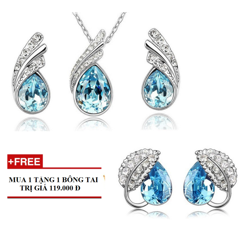Bộ trang sức giọt nước đính ngọc tặng kèm 01 đôi khuyên tai