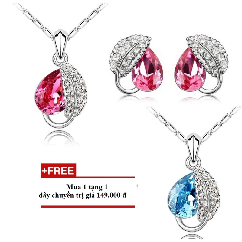 Bộ trang sức giọt sương và chiếc lá tặng kèm 01 dây chuyền