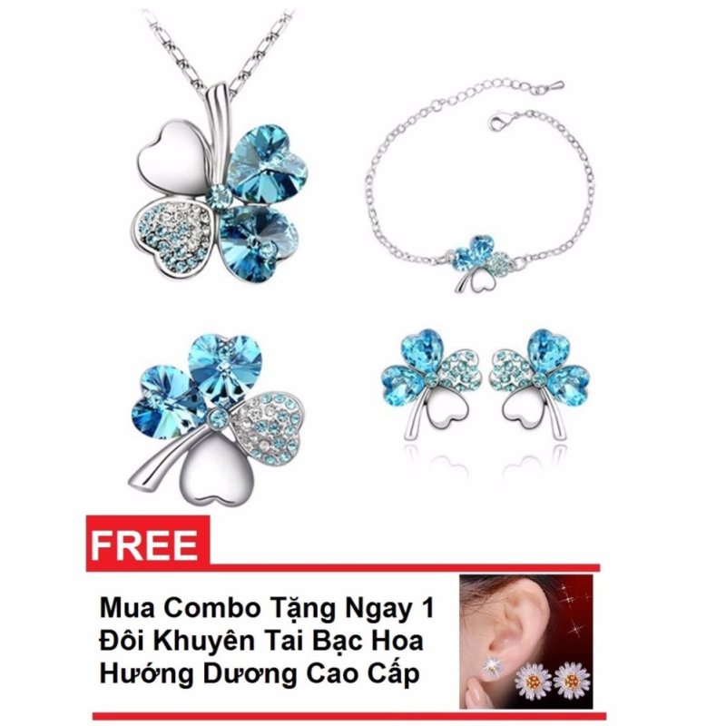 Bộ Trang Sức Nữ Cỏ Bốn Lá May Mắn Aqua