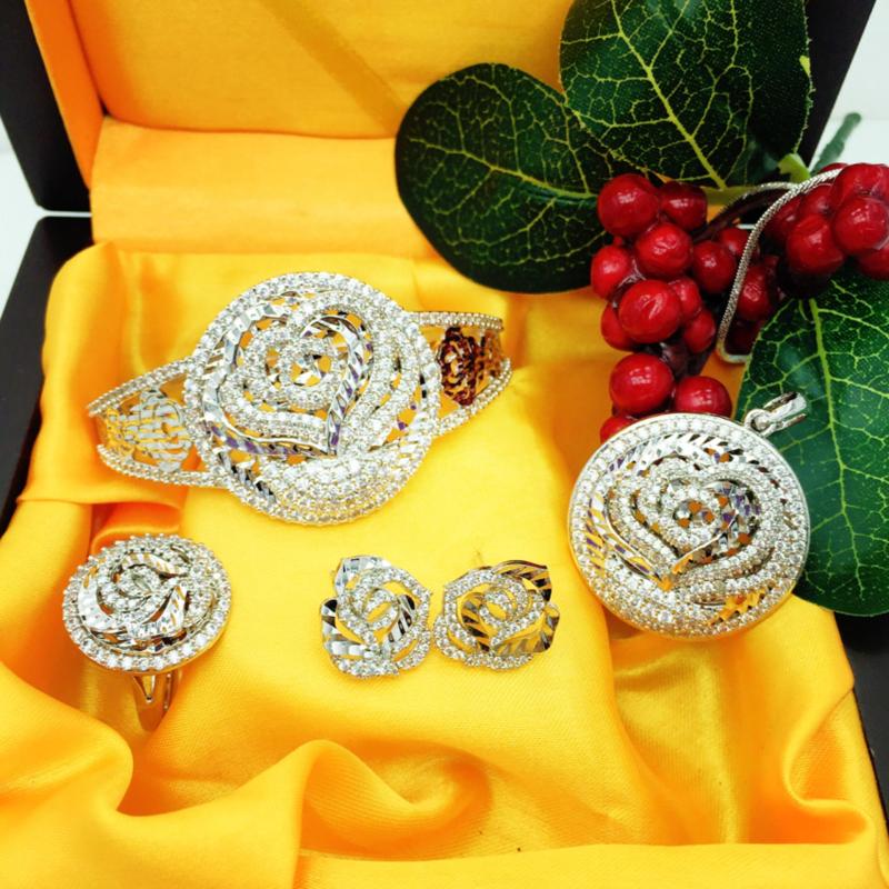 Bộ Trang Sức Nữ Xi Bạch Kim Hoa Hồng Gadoshop