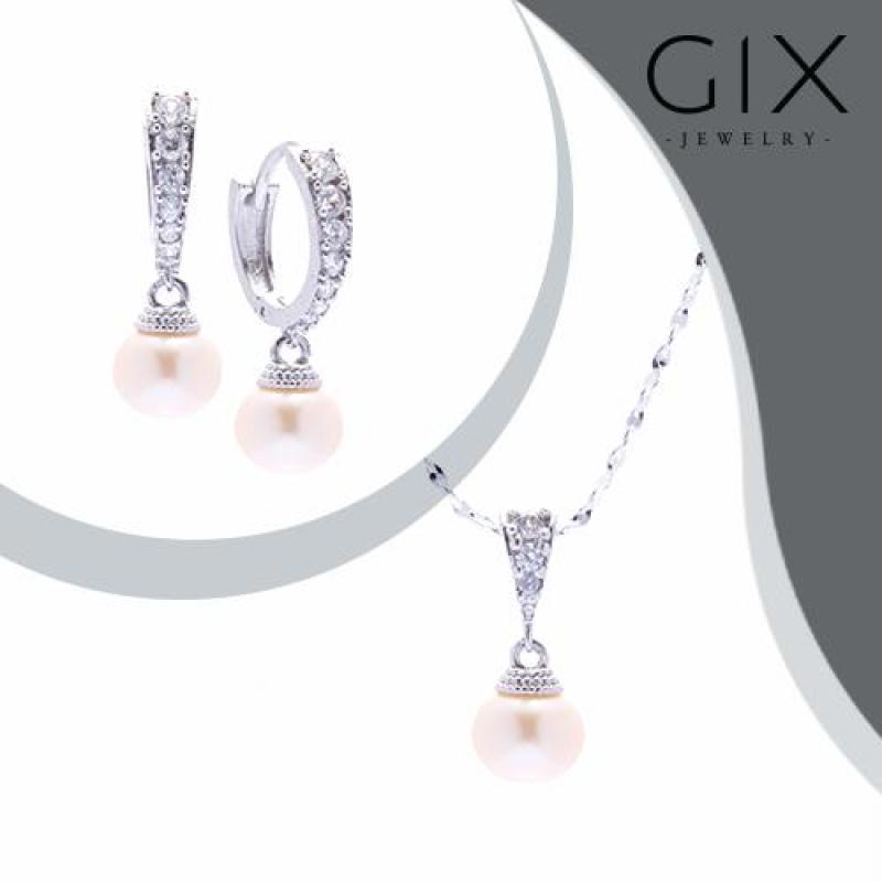 Bộ trang sức nữ/bộ trang sức đẹp nhất/bộ trang sức bạc xi/bộ trang sức đẹp/bộ trang sức thời trang/những bộ trang sức đẹp/nữ trang bộ giá rẻ/Bộ trang sức bạc nữ Dây chuyền ngọc trai và bông tai ngọc trai trang sức đẹp Gix Jewelr