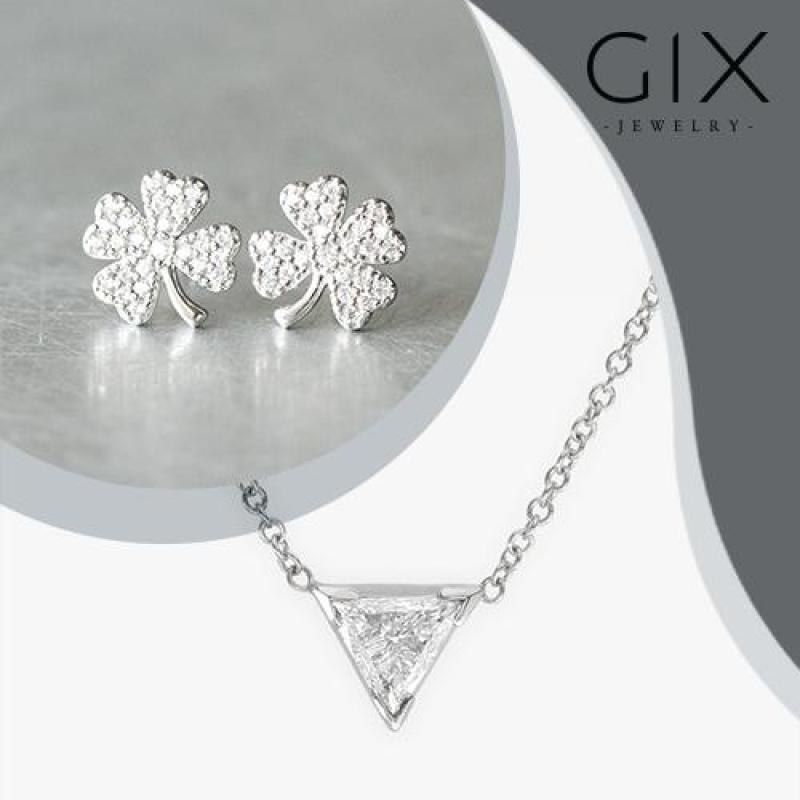 Bộ trang sức nữ/bộ trang sức đẹp nhất/bộ trang sức bạc xi/bộ trang sức đẹp/bộ trang sức thời trang/những bộ trang sức đẹp/nữ trang bộ giá rẻ/Bộ trang sức bạc nữ dây chuyền tam giác + bông tai cỏ 4 lá trang sức đẹp Gix Jewelry - S