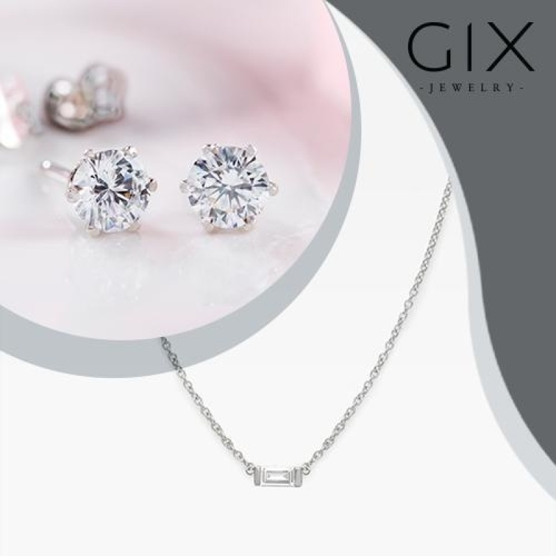 Bộ trang sức nữ/bộ trang sức đẹp nhất/bộ trang sức đẹp/bộ trang sức thời trang/những bộ trang sức đẹp/nữ trang bộ giá rẻ/Bộ trang sức bạc nữ Dây chuyền đá chữ nhật và bông tai kim cương nhân tạo trang sức đẹp Gix Jewelry - SCB