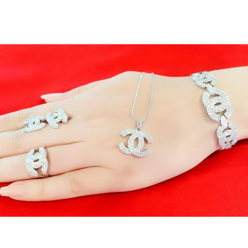 Bộ Trang Sức Xi Bạch Kim Chanel 4 Món Gadoshop