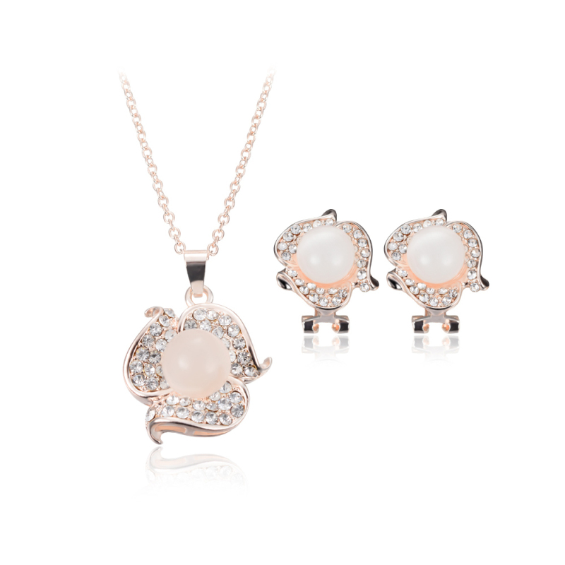 BolehDeals Boho Victoria Flower Peral Necklace Pendant Earrings Set Wedding Bridal - Intl
