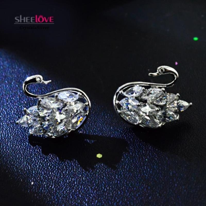 Bông tai bạc S925 cổ điển thiên nga đá Zircon pha lê lấp lánh cao cấp SE-JS2103