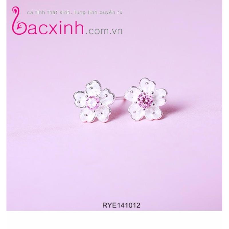 Bông tai nữ trang sức bạc Ý S925 Bạc Xinh - Hoa anh đào RYE141012