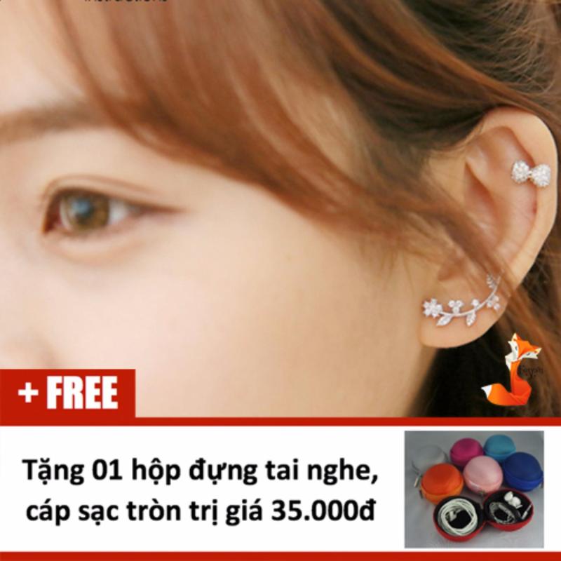 Bông tai nữ trang sức bạc Ý S925 Foxy – Hoa tai nhành hoa trắng HT1350