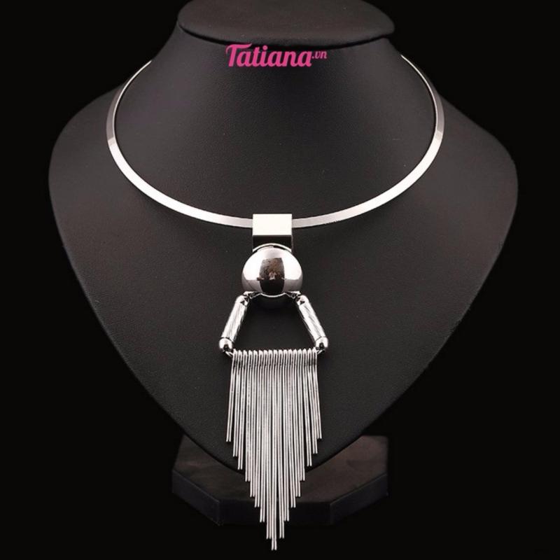 Dây Chuyền Kiềng Tam Giác Tua Rua- Tatiana - D2460 (Bạc)
