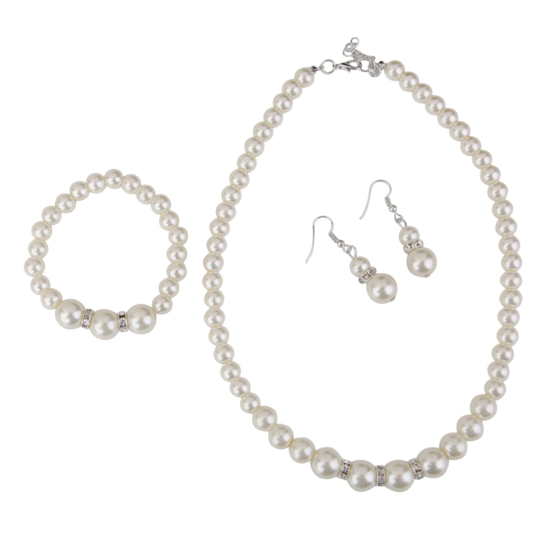 Fashion Women's Crystal Pearl Jewelry Set with Necklace Bracelet Earrings - Intl