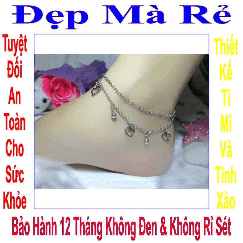 Lắc chân inox Đẹp Mà Rẻ kiểu 2 tầng trái tim rỗng và bi