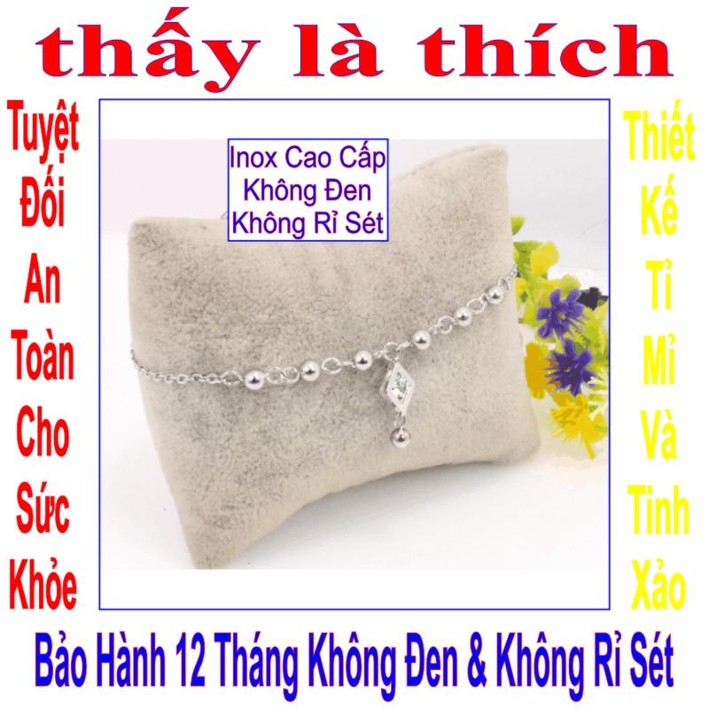 Lắc chân inox thấy là thích kiểu hình thoi đính đá Zircon treo bi