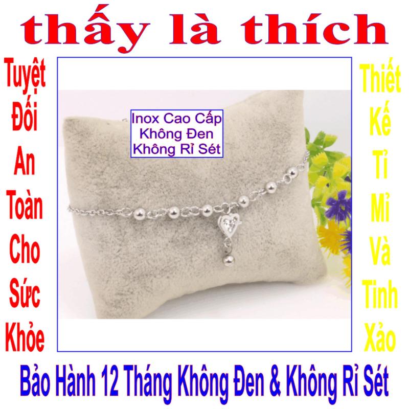 Lắc chân inox thấy là thích kiểu trái tim đính đá Zircon treo bi