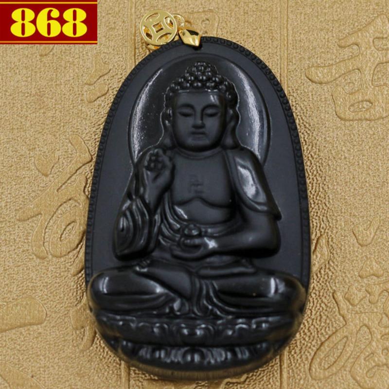 Mặt Phật A Di Đà size lớn 6cm - đá thạch anh đen