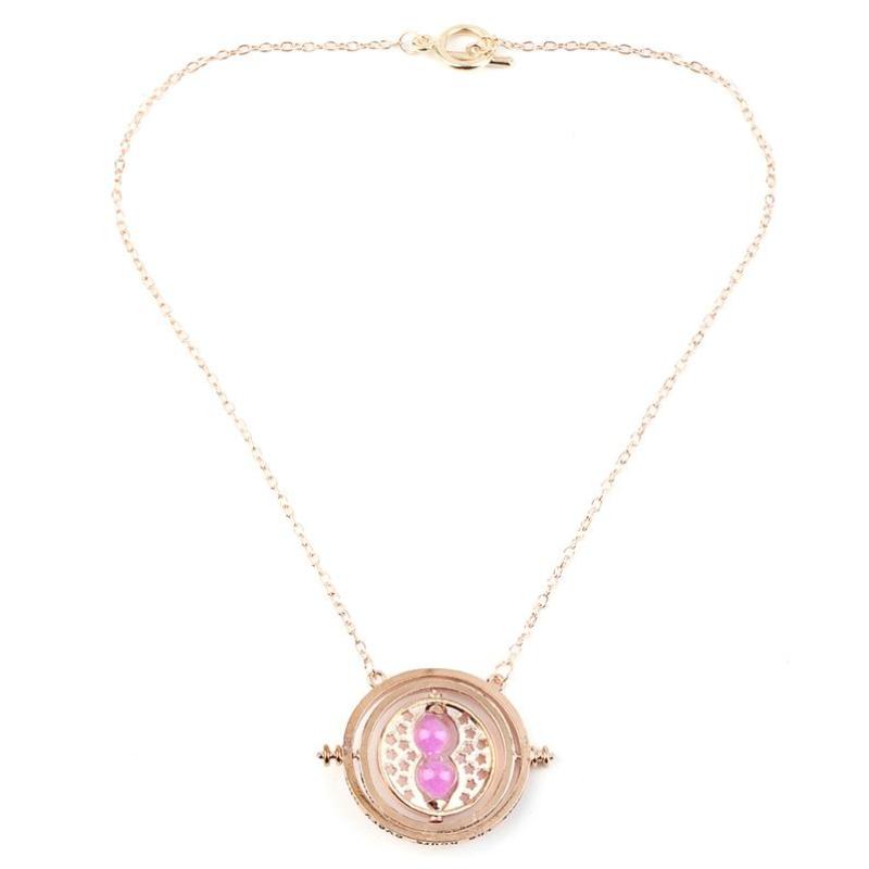 OH Cool Fashion Magic Time Turner Pendant Necklace Rotating Spins Hourglass Necklace golden+pink - intl