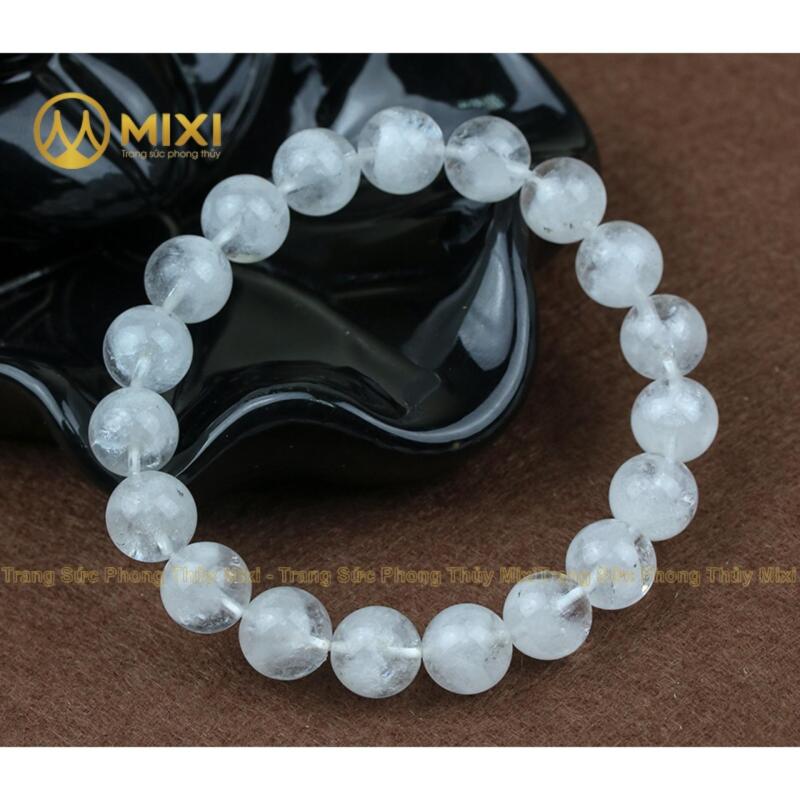 Vòng tay đá thạch anh Ưu Linh trắng 12 ly cho người mệnh Kim- Thủy