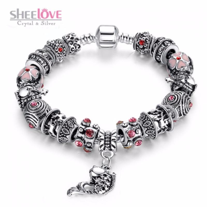 Vòng tay phong thủy Pandora đính cườm đá hồng con cá thời trang PA1236