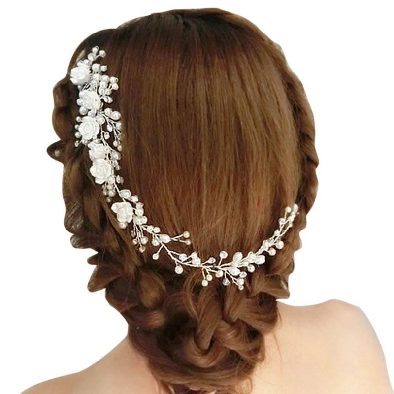 Women Bridal Flower Hair Comb Crystal Fake Pearl Wedding Clip
Headband - intl