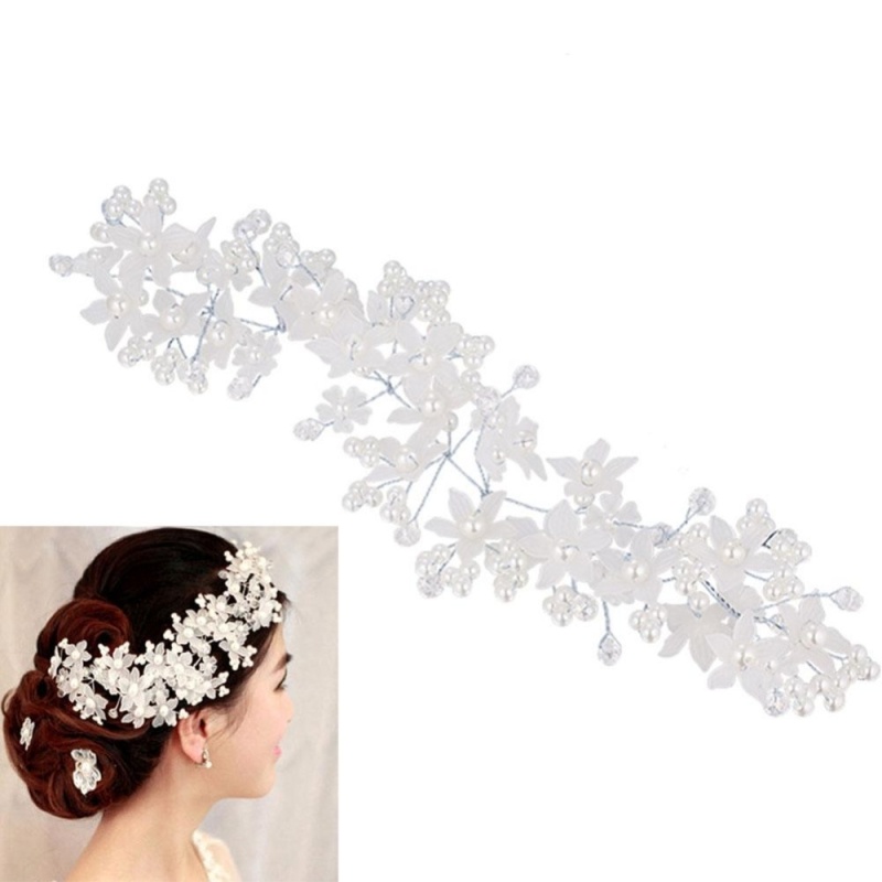 Women Crystal Frosted Pearl Hairband for Bride Bridesmaid Headdress - intl