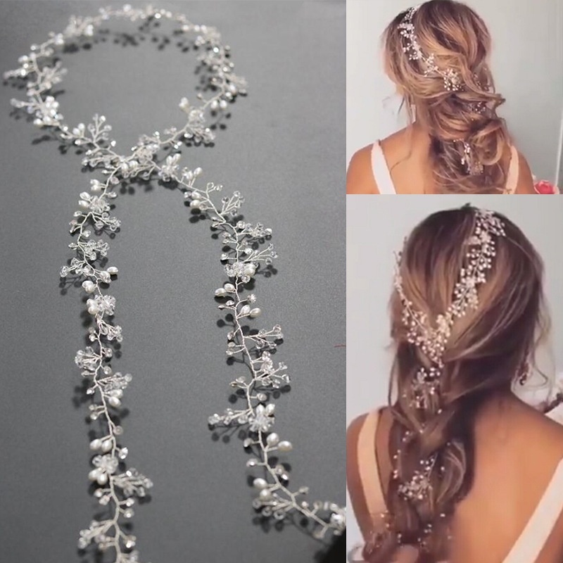 Wonderful Power 1m/1.5m Pearls Wedding Hair Vine Crystal Bridal Accessories Diamante Headpiece KCT-Silver white Size 1.5M - intl