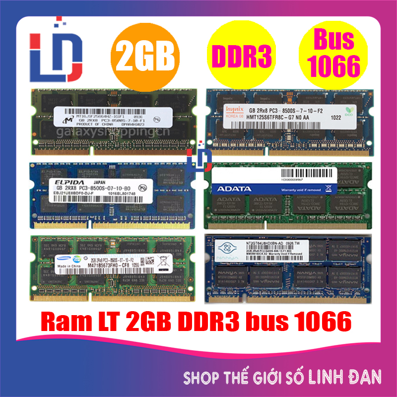 Bán Ram Laptop 2GB DDR3 bus 1066 PC3 8500s nhiều hãng samsung hynix