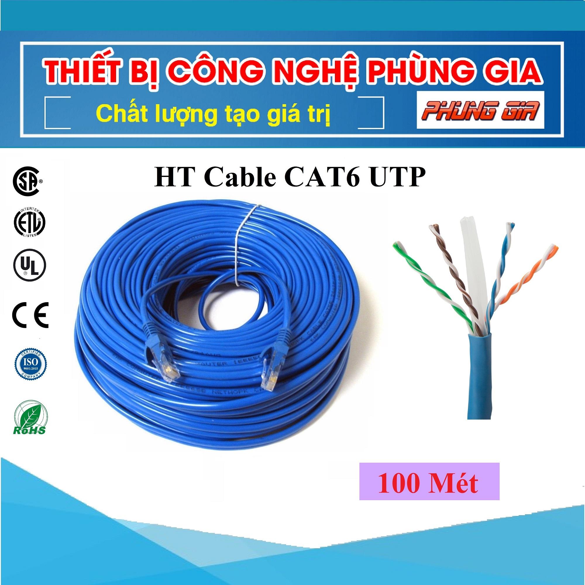 100 Mét Dây cáp mạng Cat6 UTP HT-Cable - Bấm sẵn 2 đầu